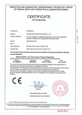 Shower manufacturer Sanitary Ware products certificate