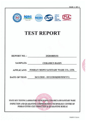 Sanitary Ware products certificate