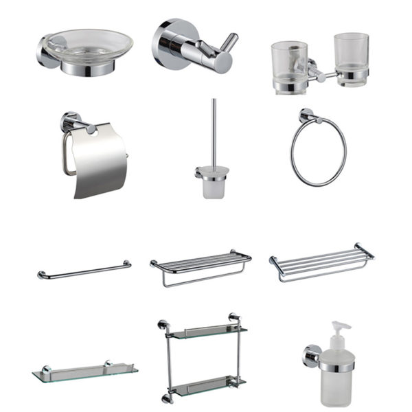 Wholesale hotel and home high quality 304 stainless steel wall-mounted modern elegant bathroom accessories set