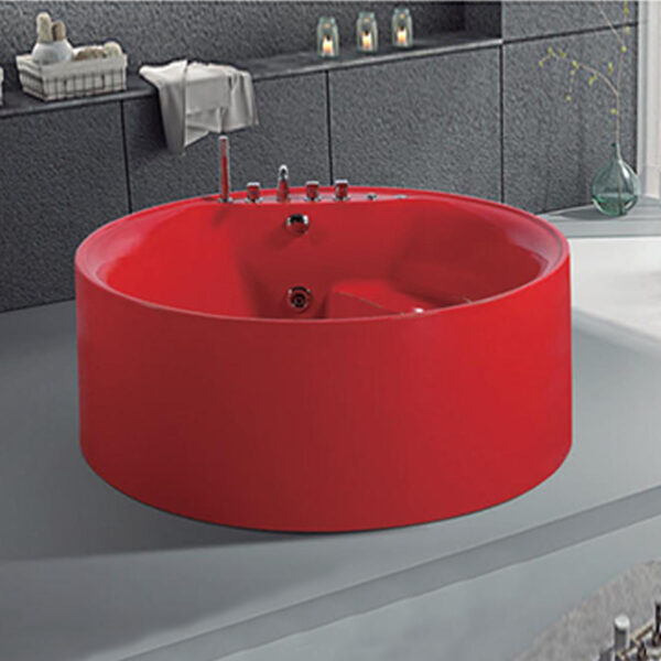 Red round acrylic freestanding bathtub
